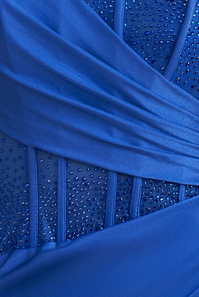 Karlyn | Royal Blue - One Shoulder Bodycon Satin Beaded Short Homecoming Dresses With Slit