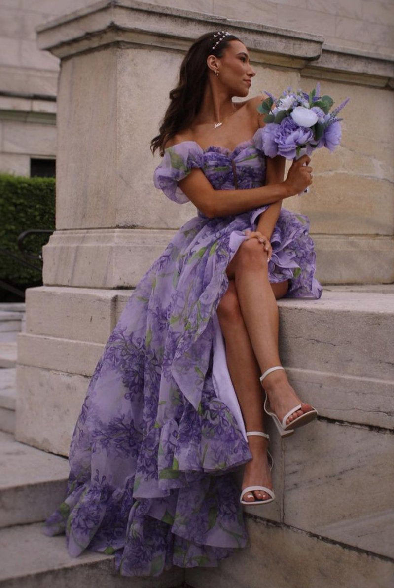Kay | Strapless A-Line Floral Prom Dress With Detachable Sleeves