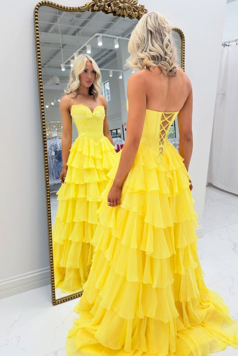 Kea | Fuchsia - A Line Strapless Chiffon Ruffled Long Formal Prom Dresses With Bow - KissProm