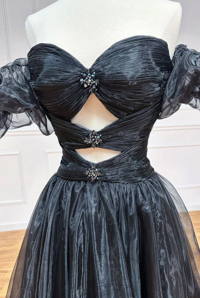 Keilani | Royal Blue Strapless Keyhole Balloon Sleeves Long Prom Dress - KissProm