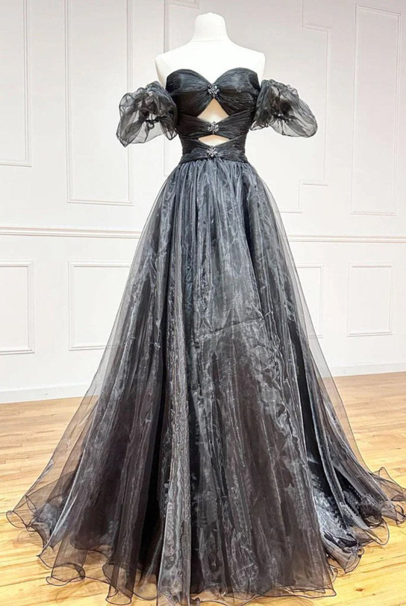 Keilani | Royal Blue Strapless Keyhole Balloon Sleeves Long Prom Dress - KissProm