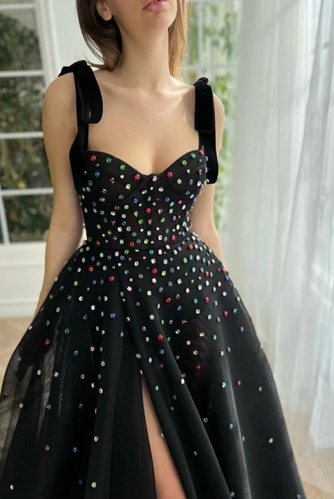 Kenzie | Tulle Bejeweled Cosmic Gown Sweep Train with Slit - KissProm