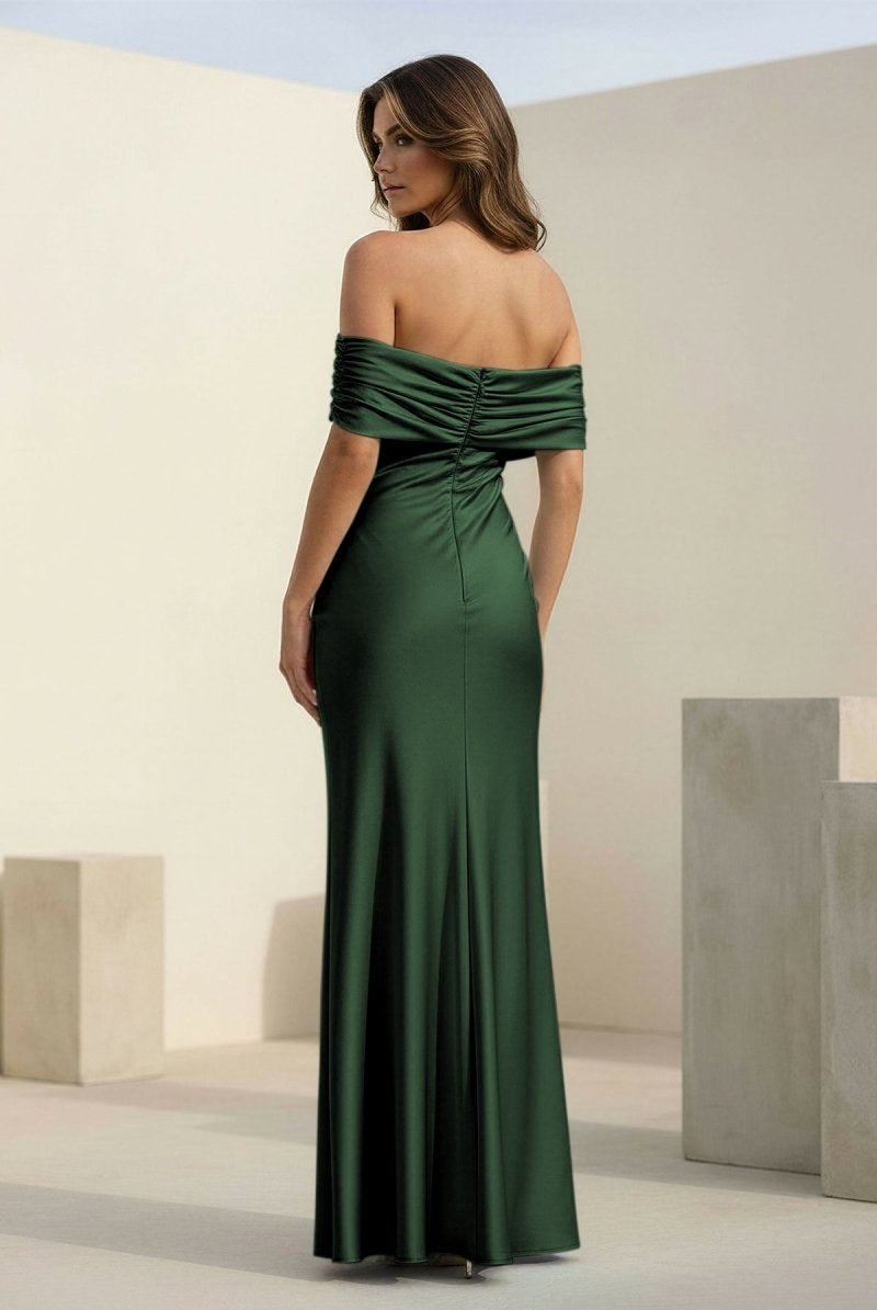 Kessira | Aqua - Sheath Off The Shoulder Satin Long Prom Dresses - KissProm