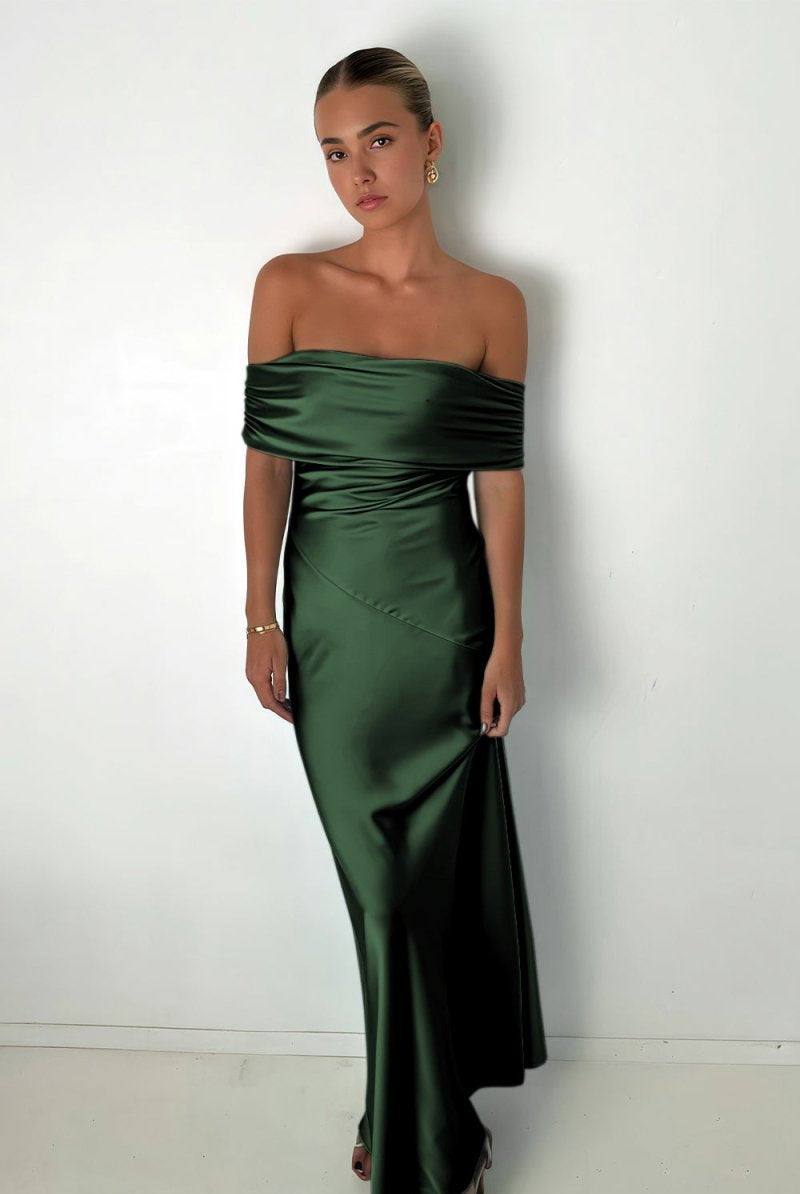 Kessira | Aqua - Sheath Off The Shoulder Satin Long Prom Dresses - KissProm