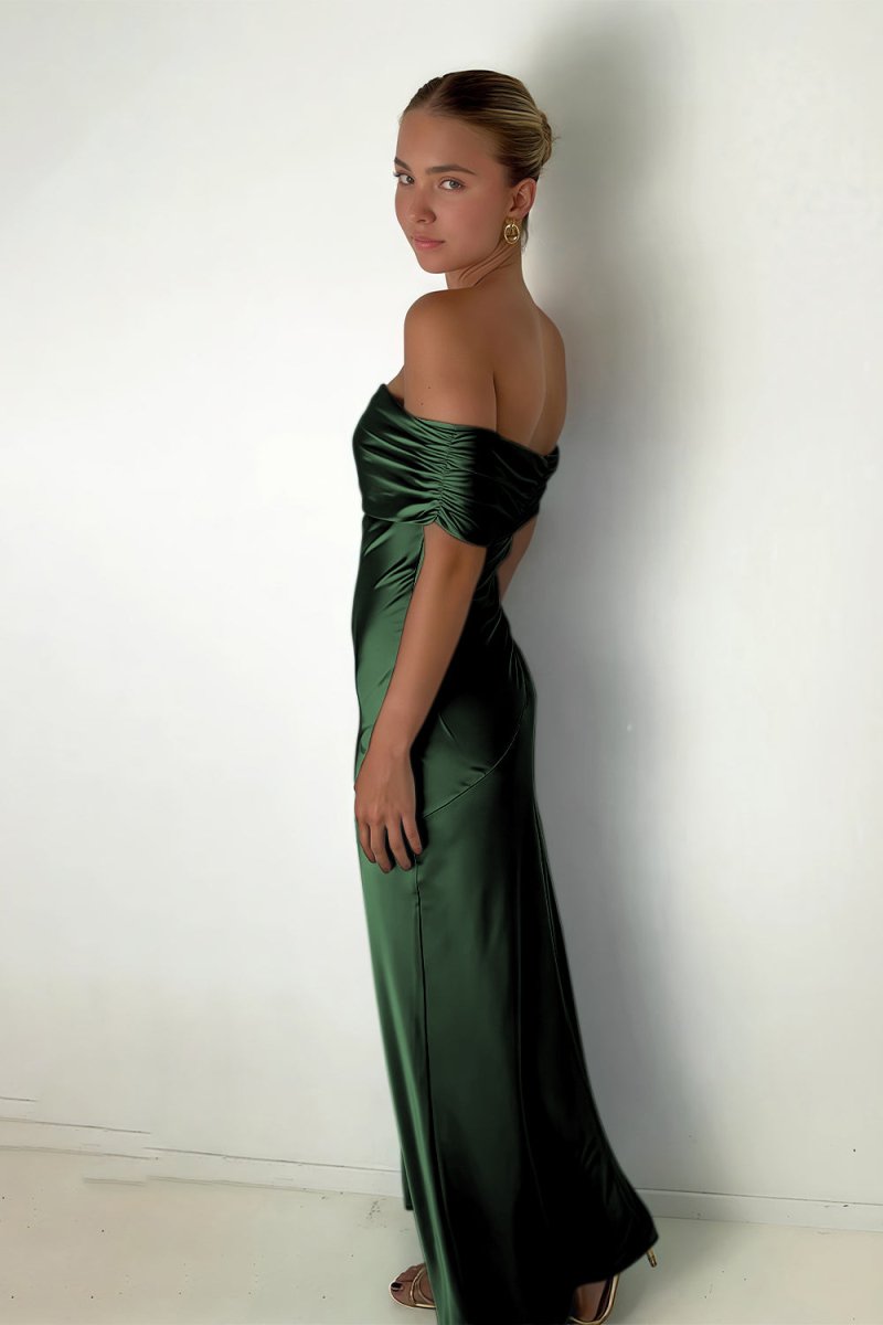 Kessira | Aqua - Sheath Off The Shoulder Satin Long Prom Dresses - KissProm