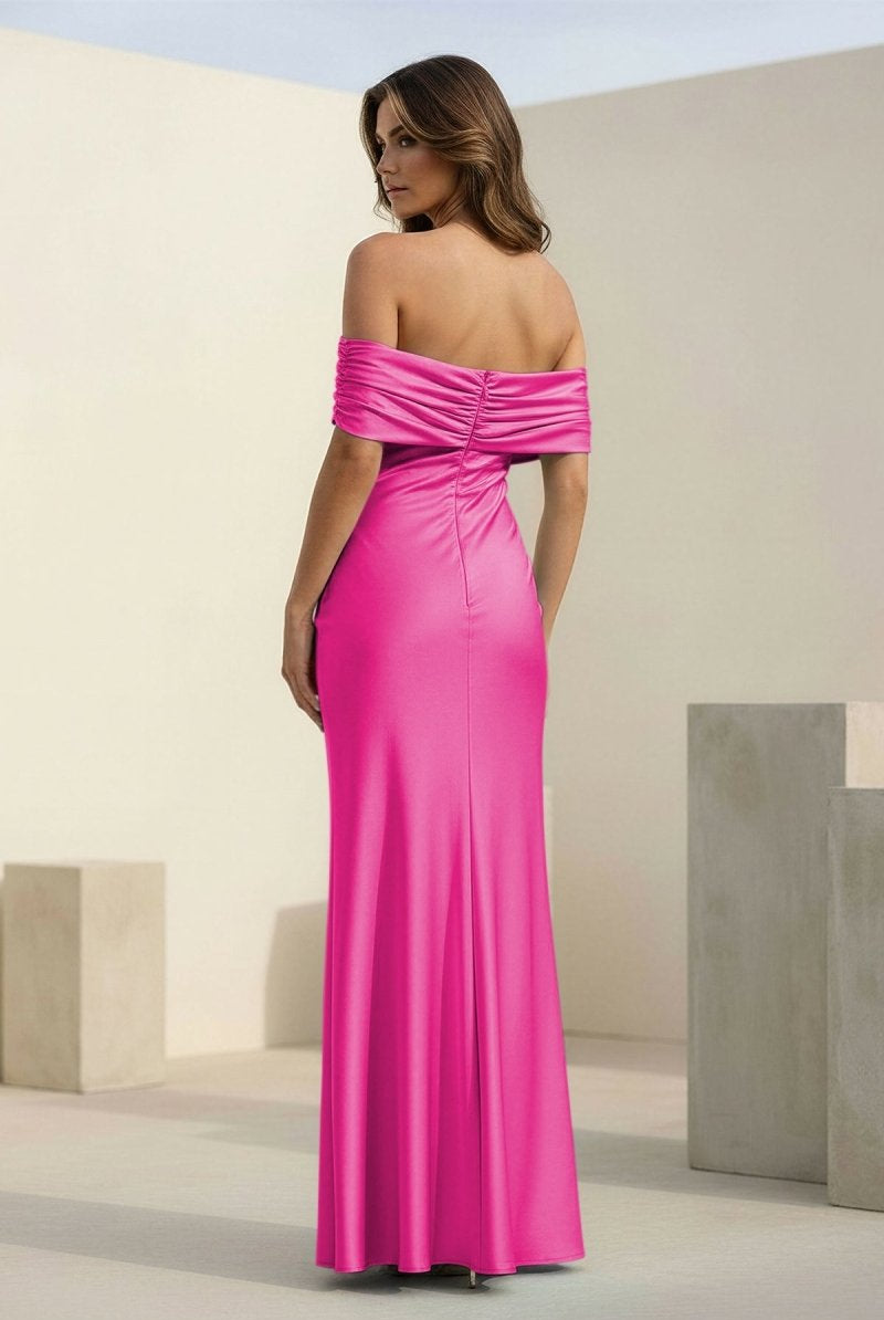 Kessira | Aqua - Sheath Off The Shoulder Satin Long Prom Dresses - KissProm