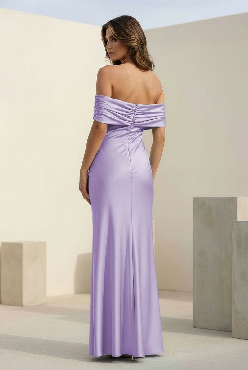 Kessira | Aqua - Sheath Off The Shoulder Satin Long Prom Dresses - KissProm