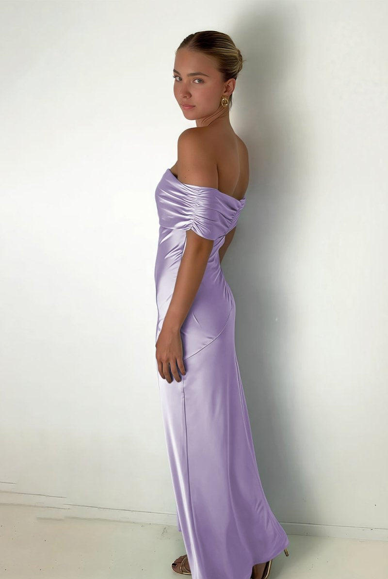 Kessira | Aqua - Sheath Off The Shoulder Satin Long Prom Dresses - KissProm