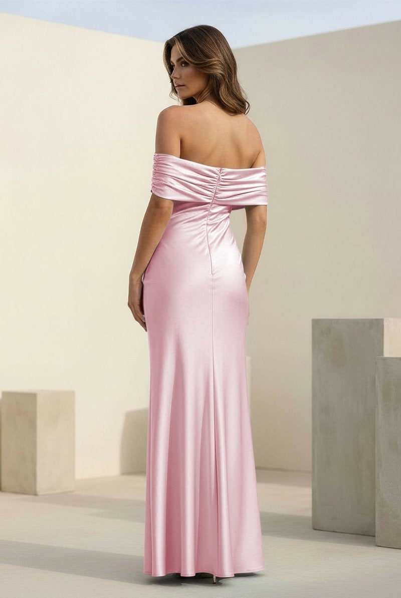 Kessira | Aqua - Sheath Off The Shoulder Satin Long Prom Dresses - KissProm