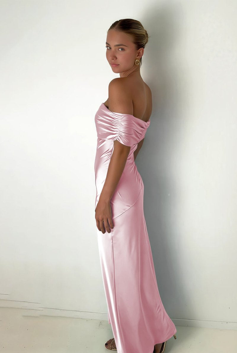 Kessira | Aqua - Sheath Off The Shoulder Satin Long Prom Dresses - KissProm