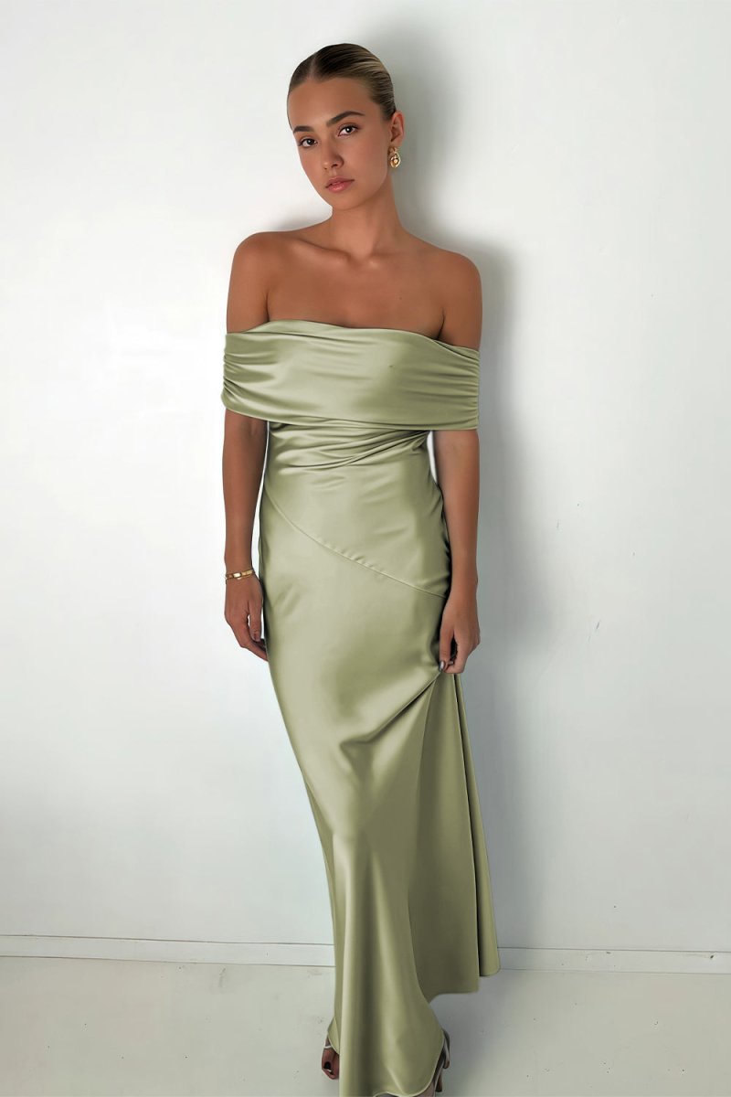 Kessira | Aqua - Sheath Off The Shoulder Satin Long Prom Dresses - KissProm