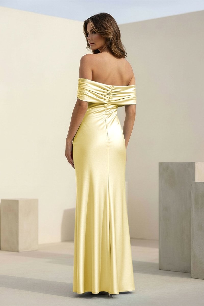 Kessira | Aqua - Sheath Off The Shoulder Satin Long Prom Dresses - KissProm