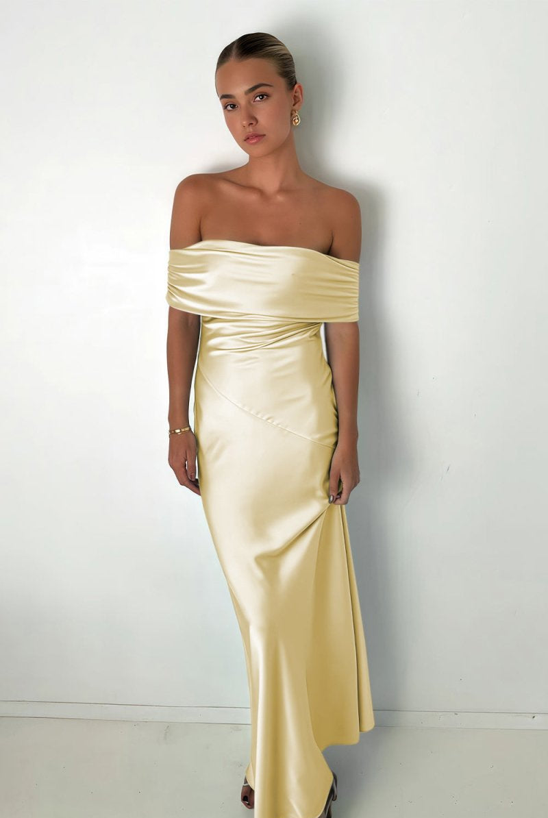 Kessira | Aqua - Sheath Off The Shoulder Satin Long Prom Dresses - KissProm