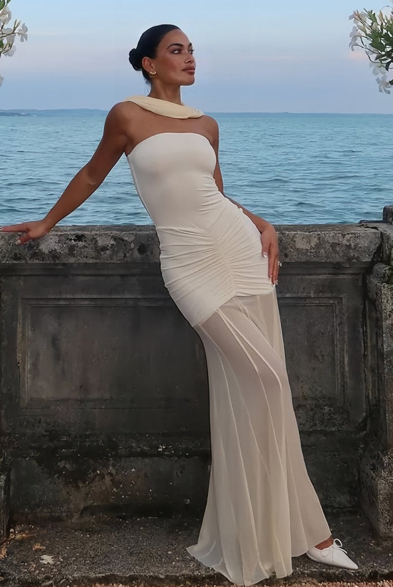 Kessy | Ivory - Mermaid Off The Shoulder Ruched Tulle Long Prom Dresses - KissProm