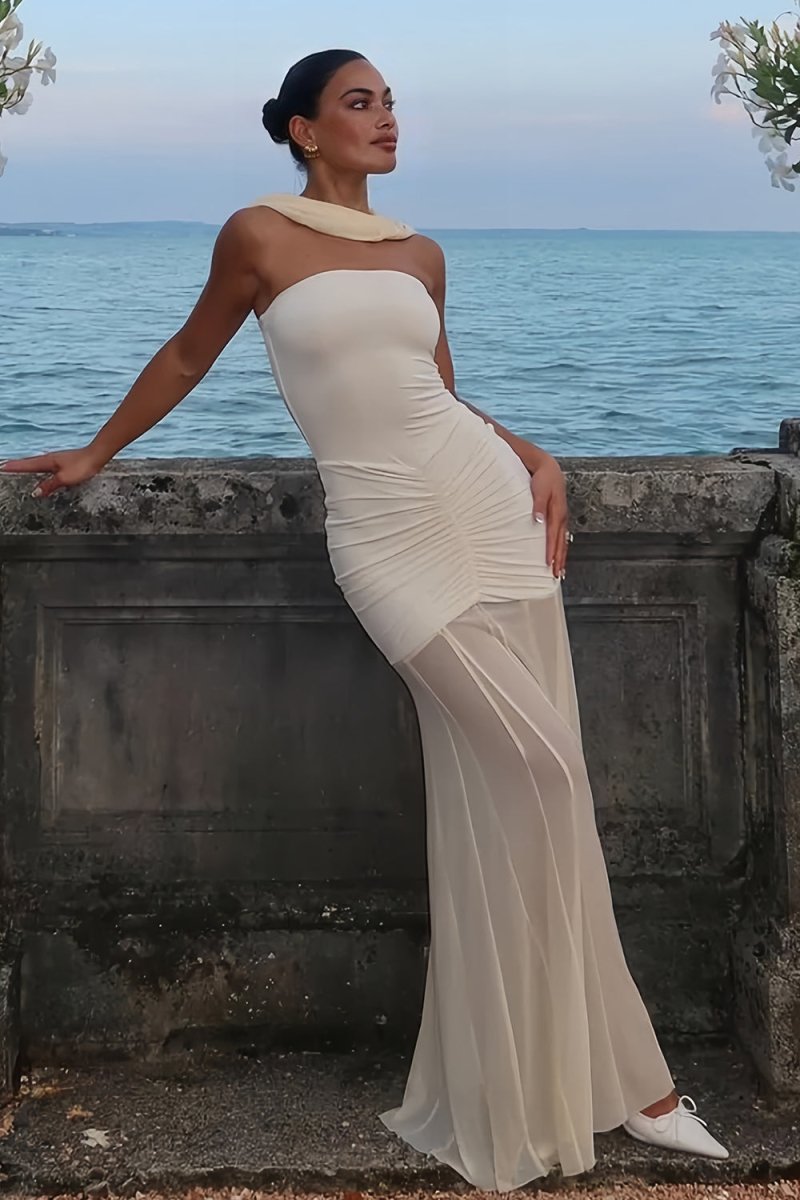 Kessy | Ivory - Mermaid Off The Shoulder Ruched Tulle Long Prom Dresses - KissProm