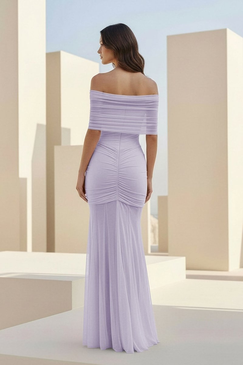 Kessy | Lavender - Mermaid Off The Shoulder Ruched Tulle Long Prom Dresses-KissProm