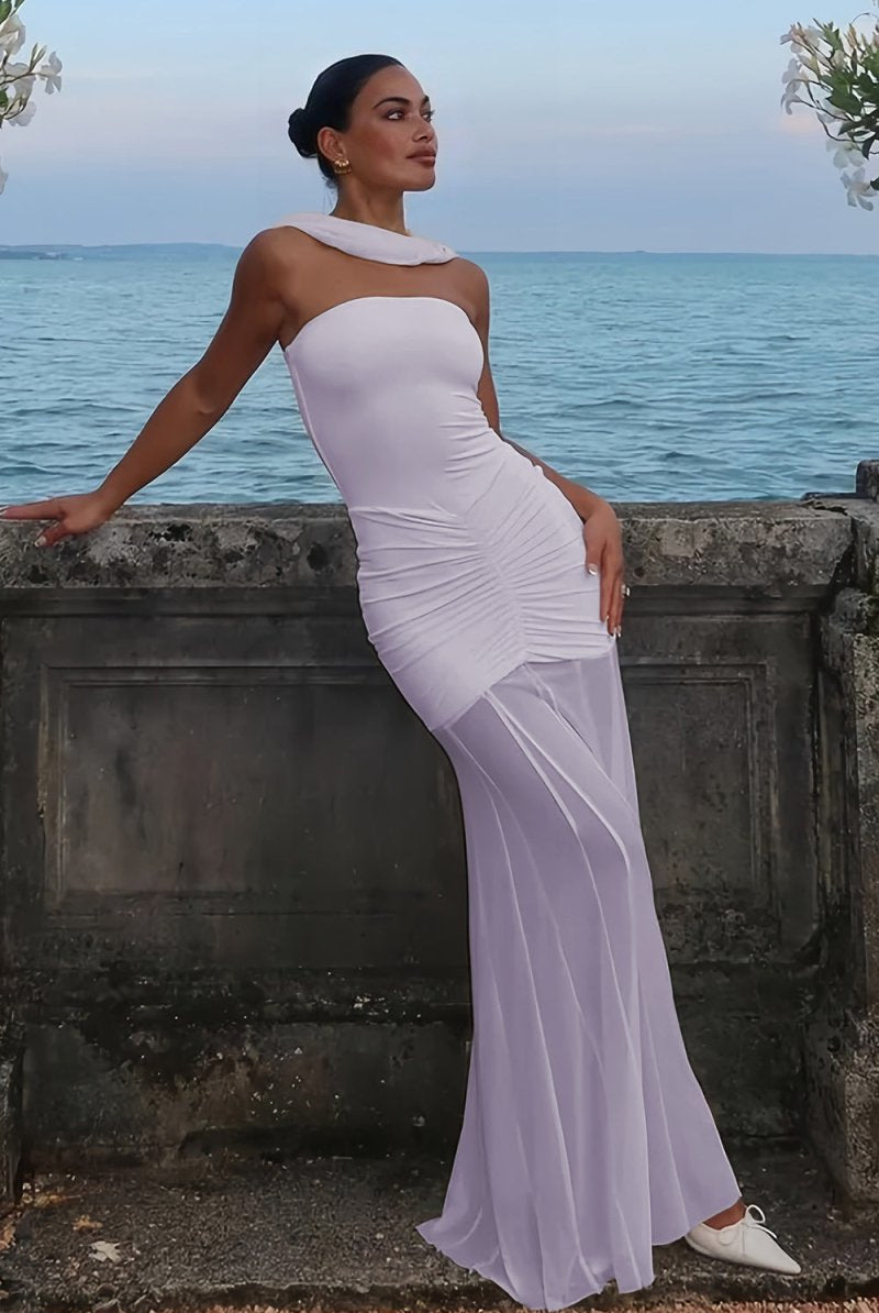 Kessy | Red - Mermaid Off The Shoulder Ruched Tulle Long Prom Dresses - KissProm