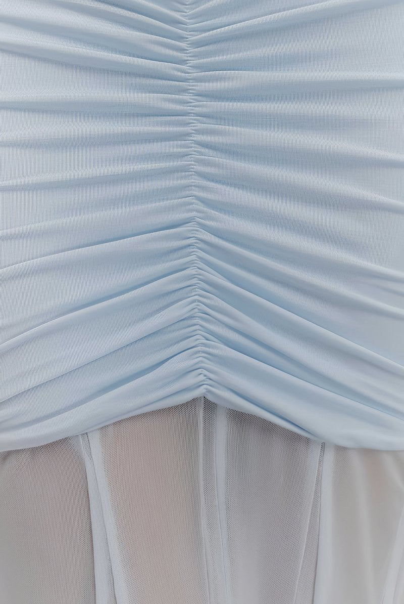 Kessy | Sky Blue - Mermaid Off The Shoulder Ruched Tulle Long Prom Dresses - KissProm