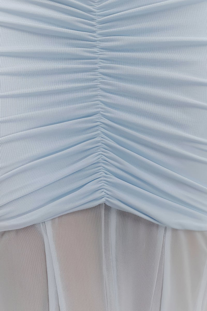 Kessy | Sky Blue - Mermaid Off The Shoulder Ruched Tulle Long Prom Dresses - KissProm