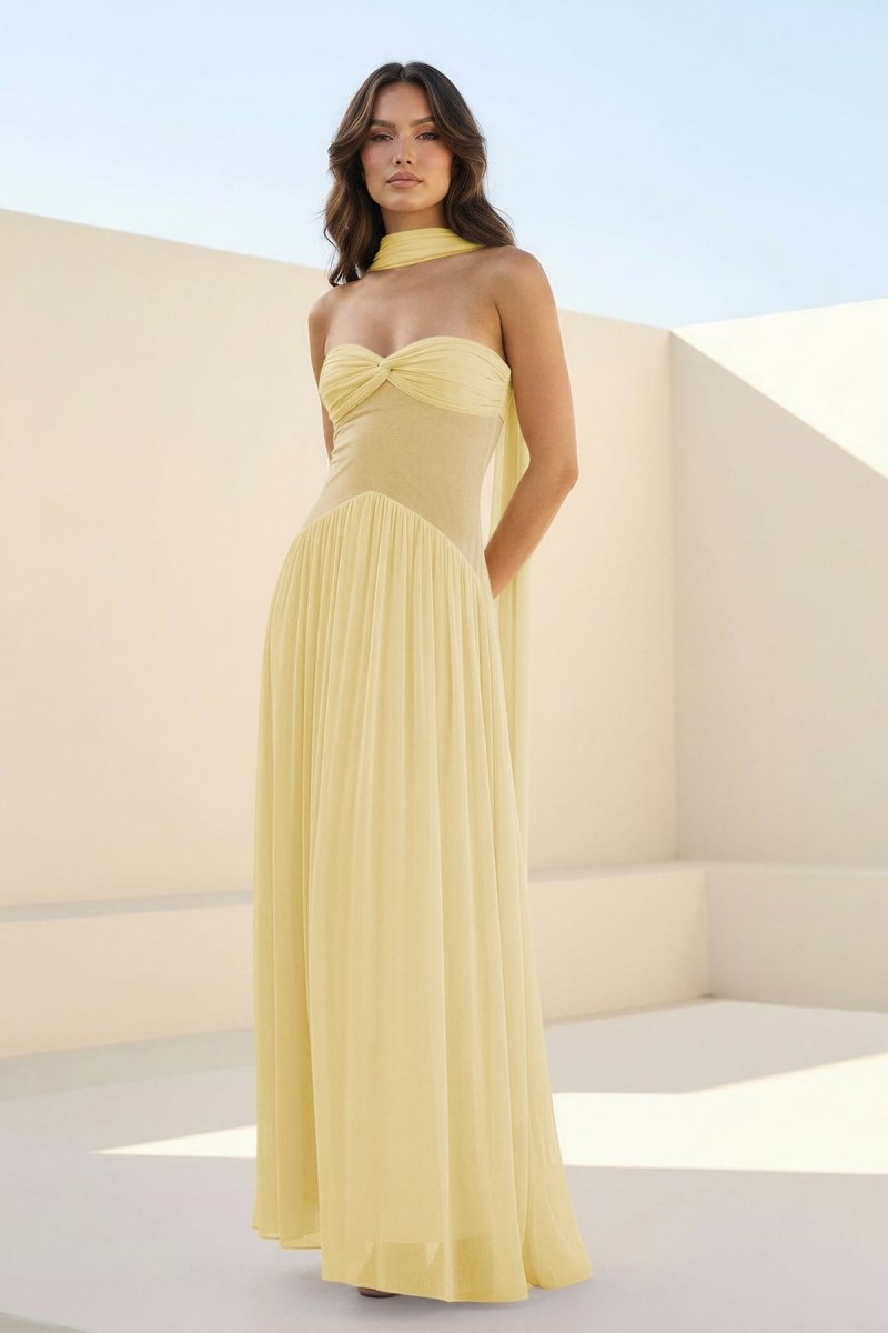 Kiora | Pink - Strapless A Line Chiffon Pleated Long Prom Dresses - KissProm