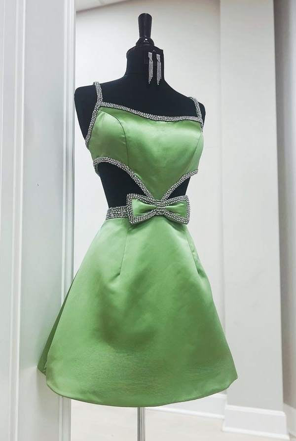 Kiro | Spaghetti Straps Blue Cutout Homecoming Dress with Bow