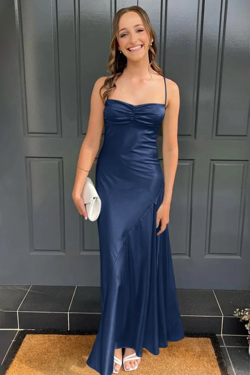 KissProm-Kitri Navy Blue Sweetheart Long Sheath Prom Dress With Split