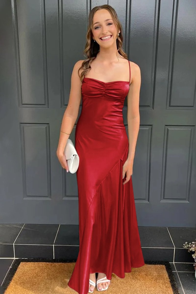 KissProm-Kitri Burgundy Sweetheart Long Sheath Prom Dress With Split
