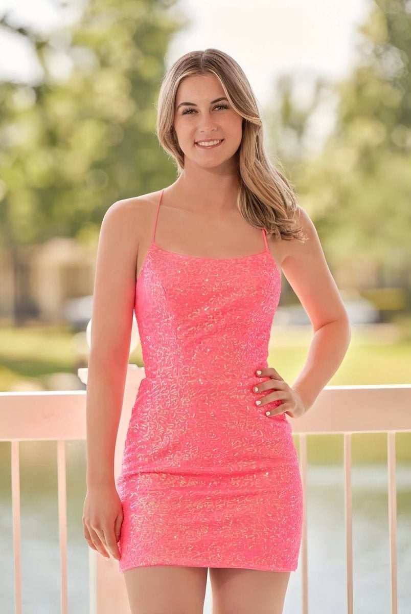 Dawn | Bodycon Short Orange Scoop Neck Sequins Homecoming Dress