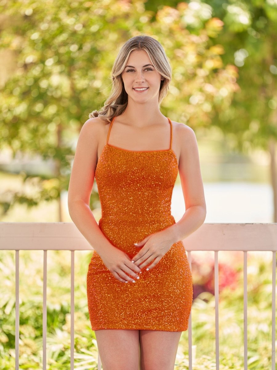 Dawn | Bodycon Short Orange Scoop Neck Sequins Homecoming Dress