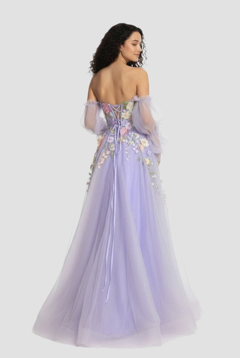 KissProm-Kylena Lavender A-Line Strapless Tulle Prom Dress with 3D Flowers