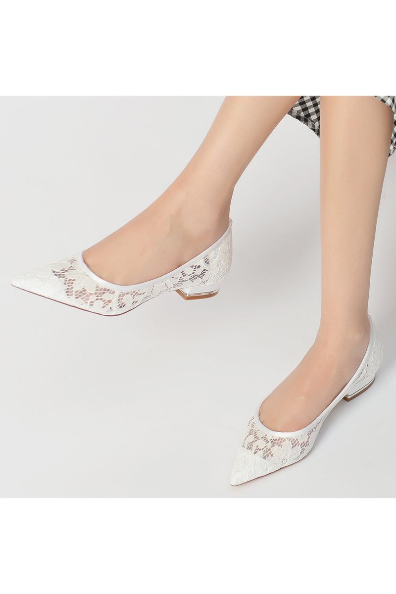 Lace Cocktail Pointed Toe Flats - KissProm