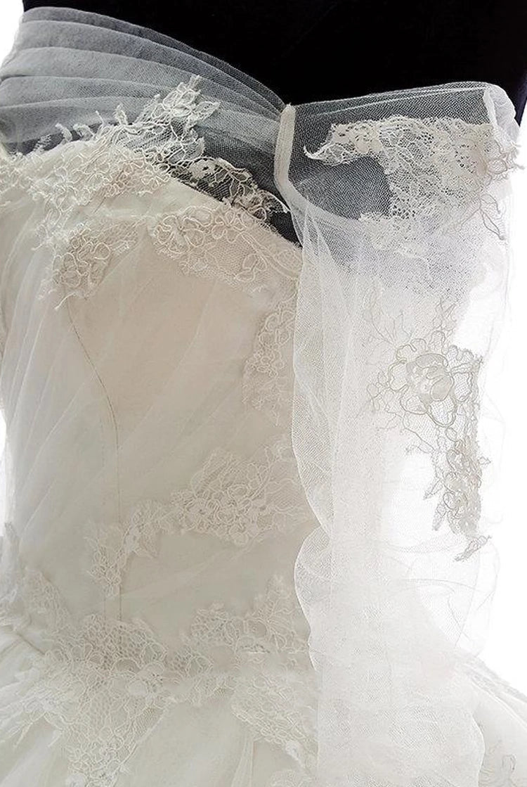 Lace Off the Shoulder Half Sleeve Princess Style Bridal Ball Gown with Lace Up Back