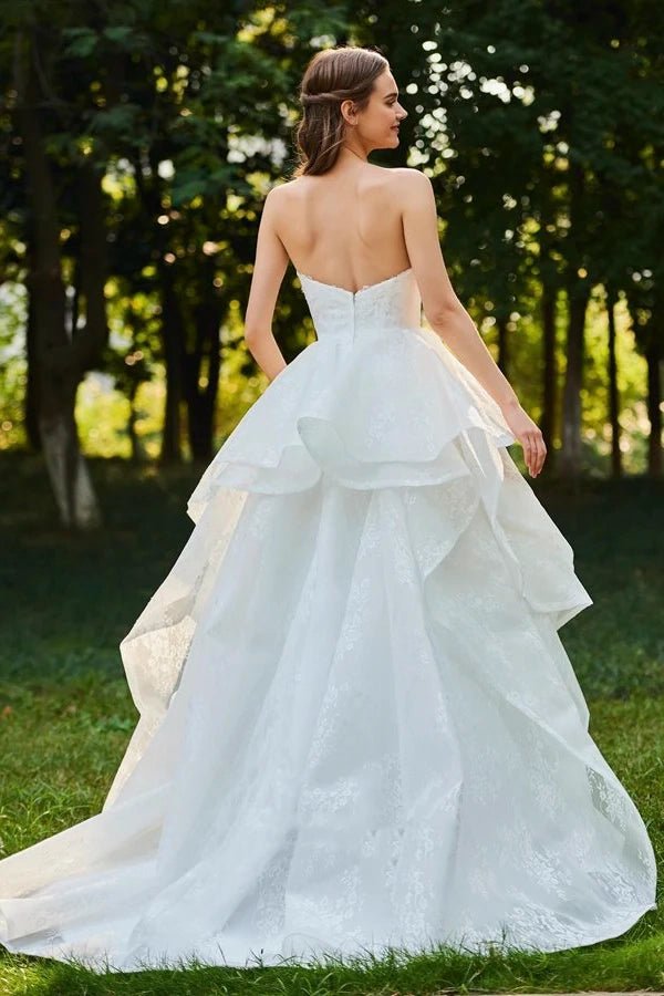 Runa | Lace Open Back Sweetheart Cascading Ruffles Sleeveless Bridal Ball Gown