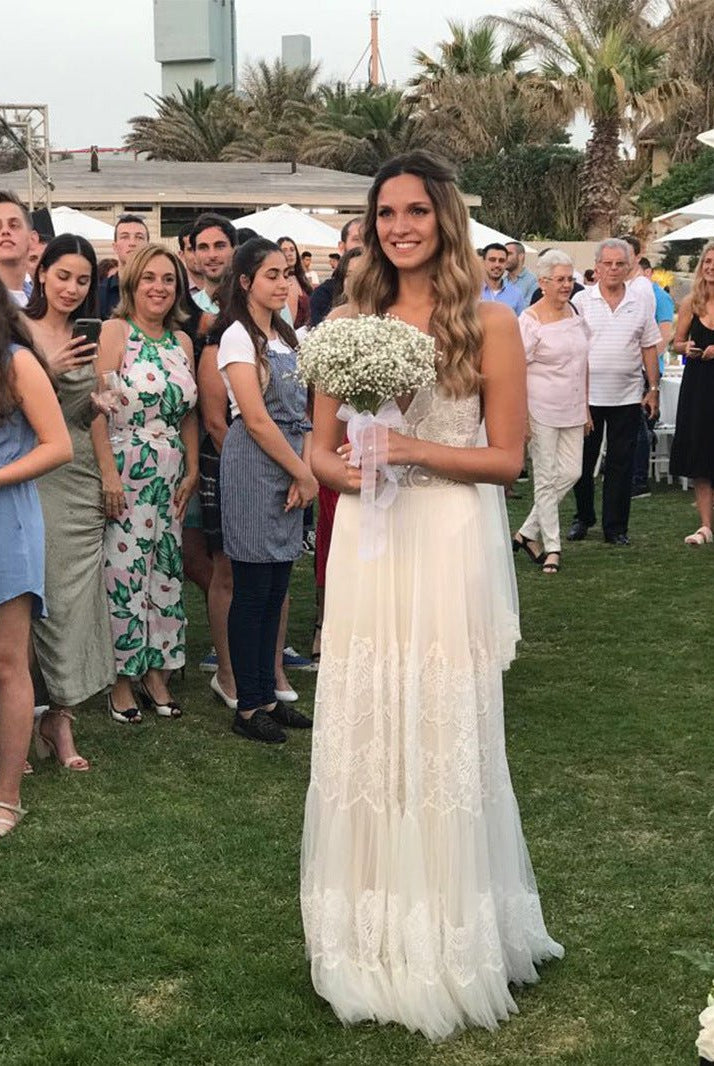 Simple A-Line V Neck Sleeveless Spaghetti Straps Beach Wedding Dresses