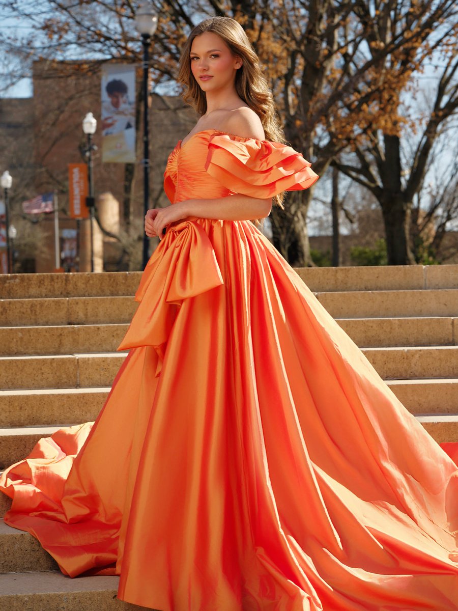 Lael | Orange Sweetheart Pleated A-Line Prom Dress With Bow