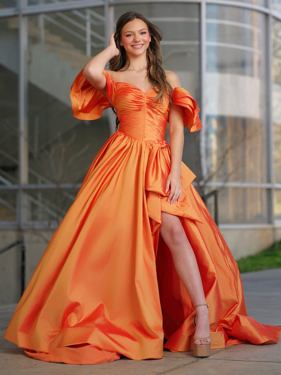 Lael | Orange Sweetheart Pleated A-Line Prom Dress With Bow