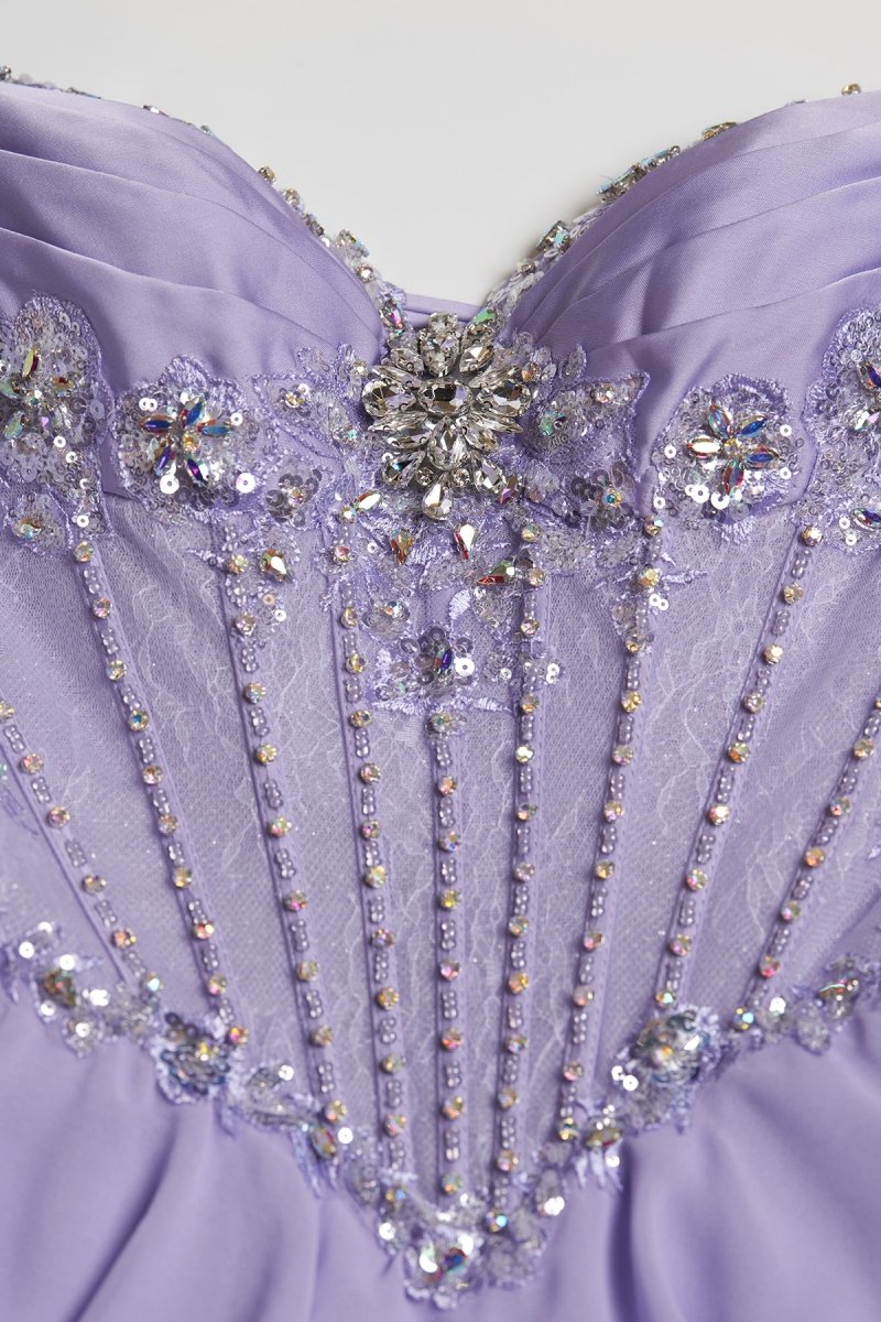 Laerith | Lilac - Sweetheart Chiffon Ruffled A Line Long Formal Prom Dresses With Beading - KissProm