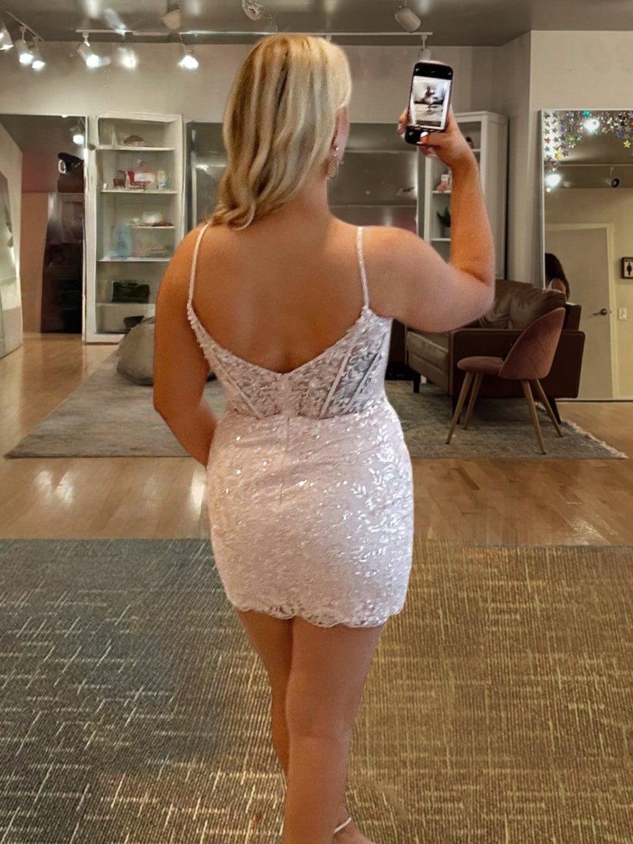 Laleh | Pink - Spaghetti Straps Bodycon Sequin Cocktail Dresses With Keyhole