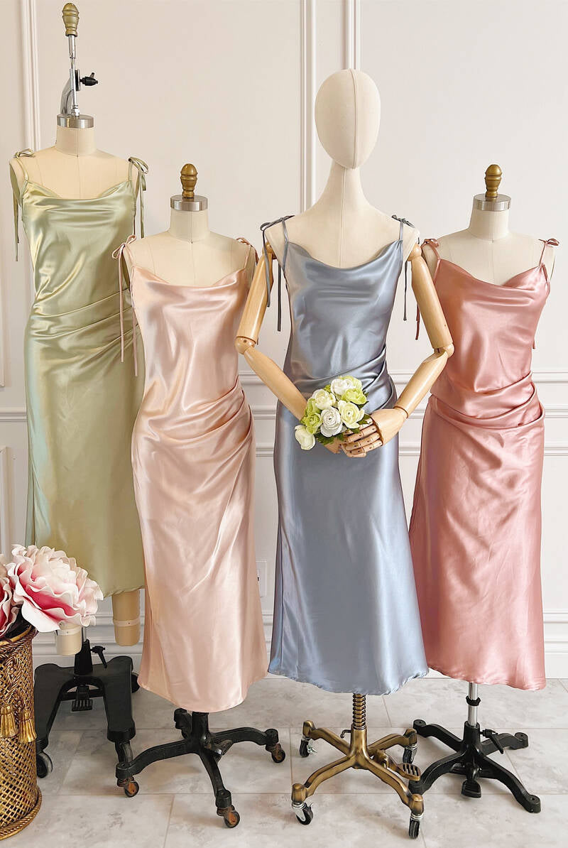 Lamont | Sheath Champagne Long Bridesmaid Dress With Tie Shoulder - KissProm