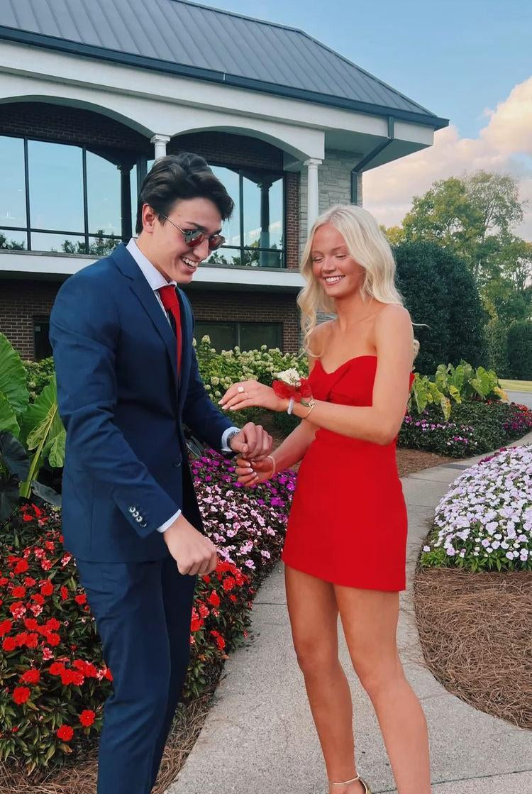 Lamya | Red - Strapless A Line Short Homecoming Dresses