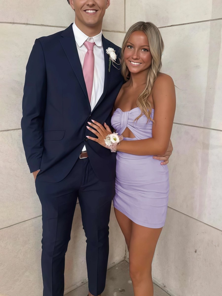 Gali | Lavender - Strapless A Line Short Homecoming Dresses