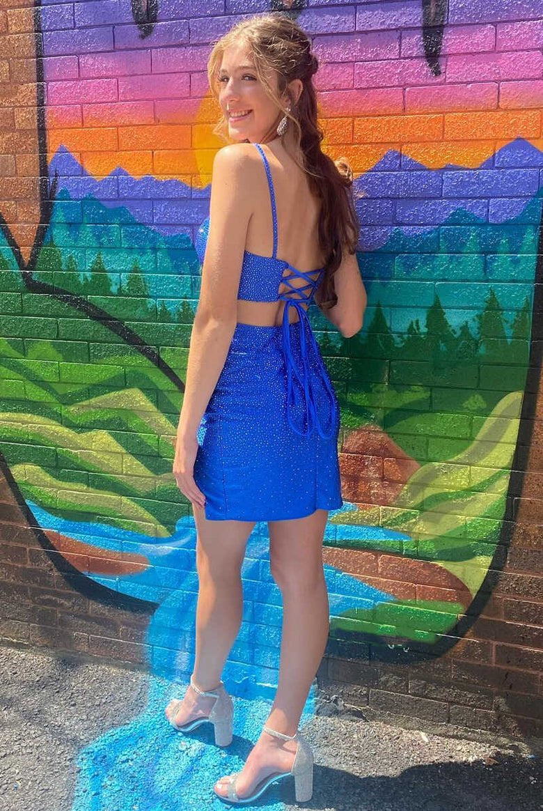 Kerstin |Sheath Beaded Satin Homecoming Dress with Slit