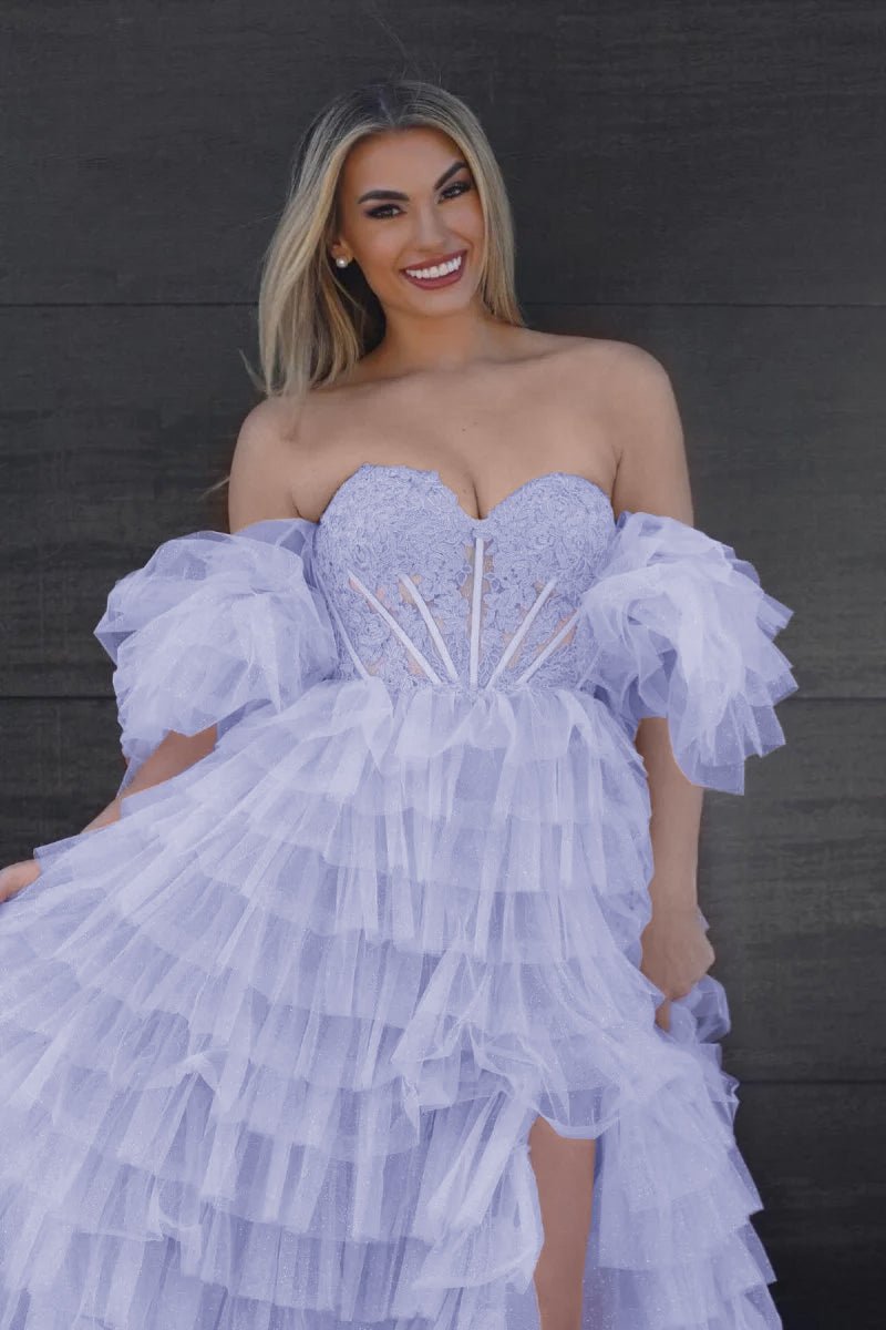 Lilian |A line Sweetheart Glitter Tulle Prom Dress with Slit - KissProm