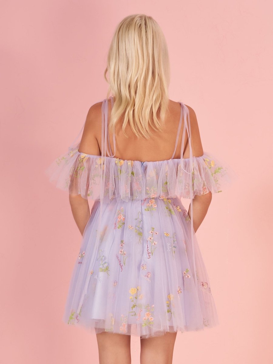 Lavender Off the Shoulder Corset Homecoming Dress with Ruffles