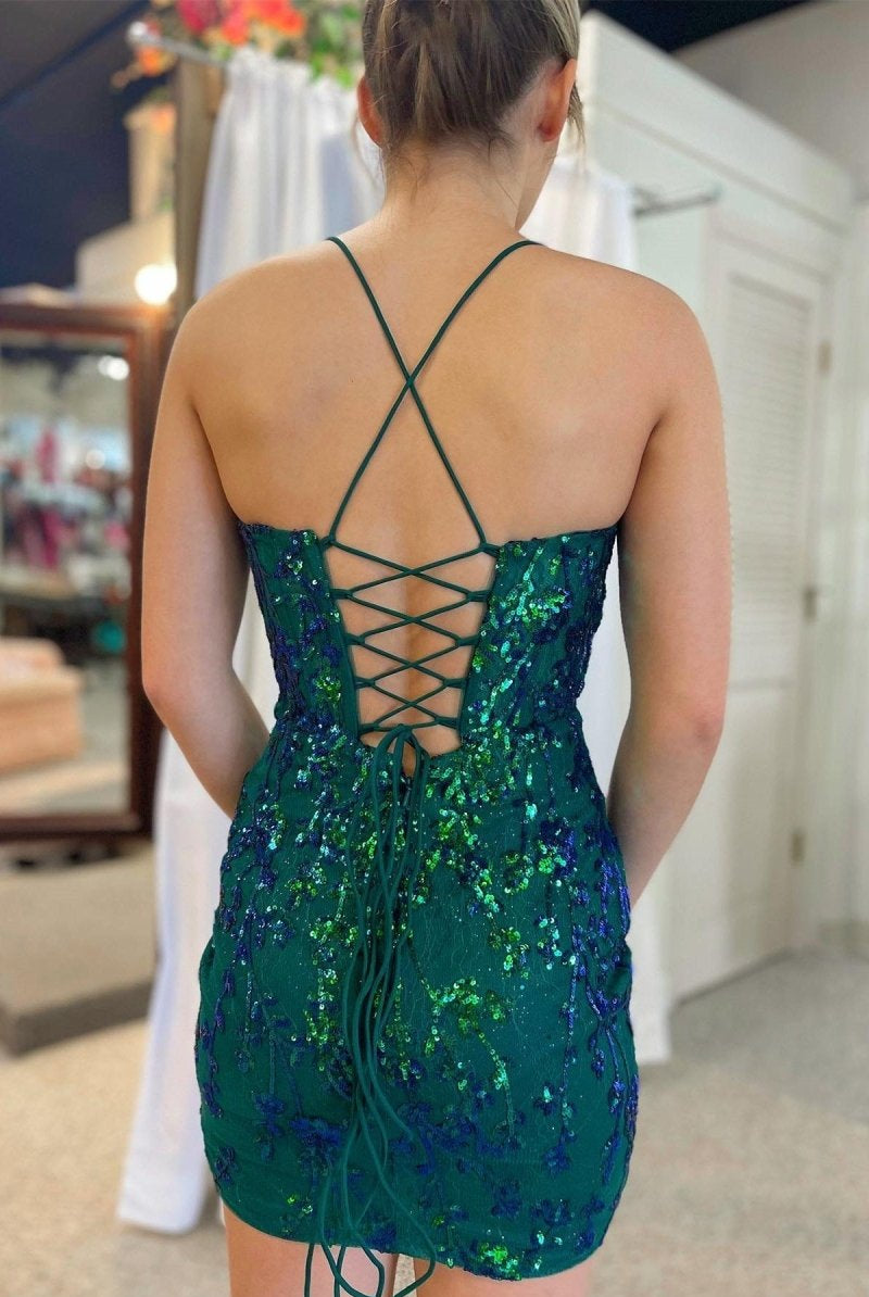 Lilith | Lavender Sequin-Embroidery Lace-Up Short Cocktail Dress