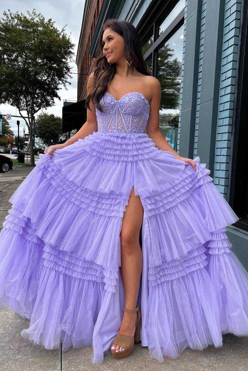 Adelyn |A-Line Sweetheart Tiered Long Tulle Prom Dress