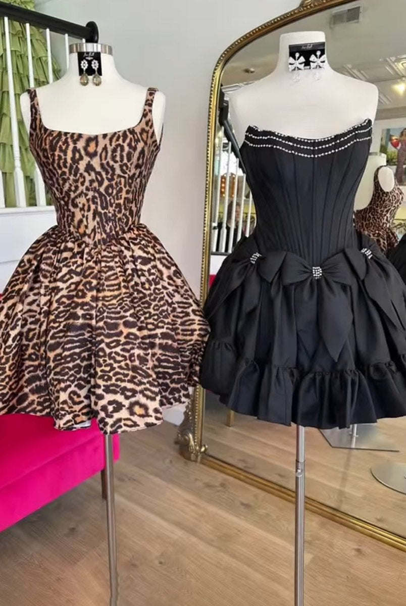 Leander | Leopard - Square Neck A Line Print Short Homecoming Dress