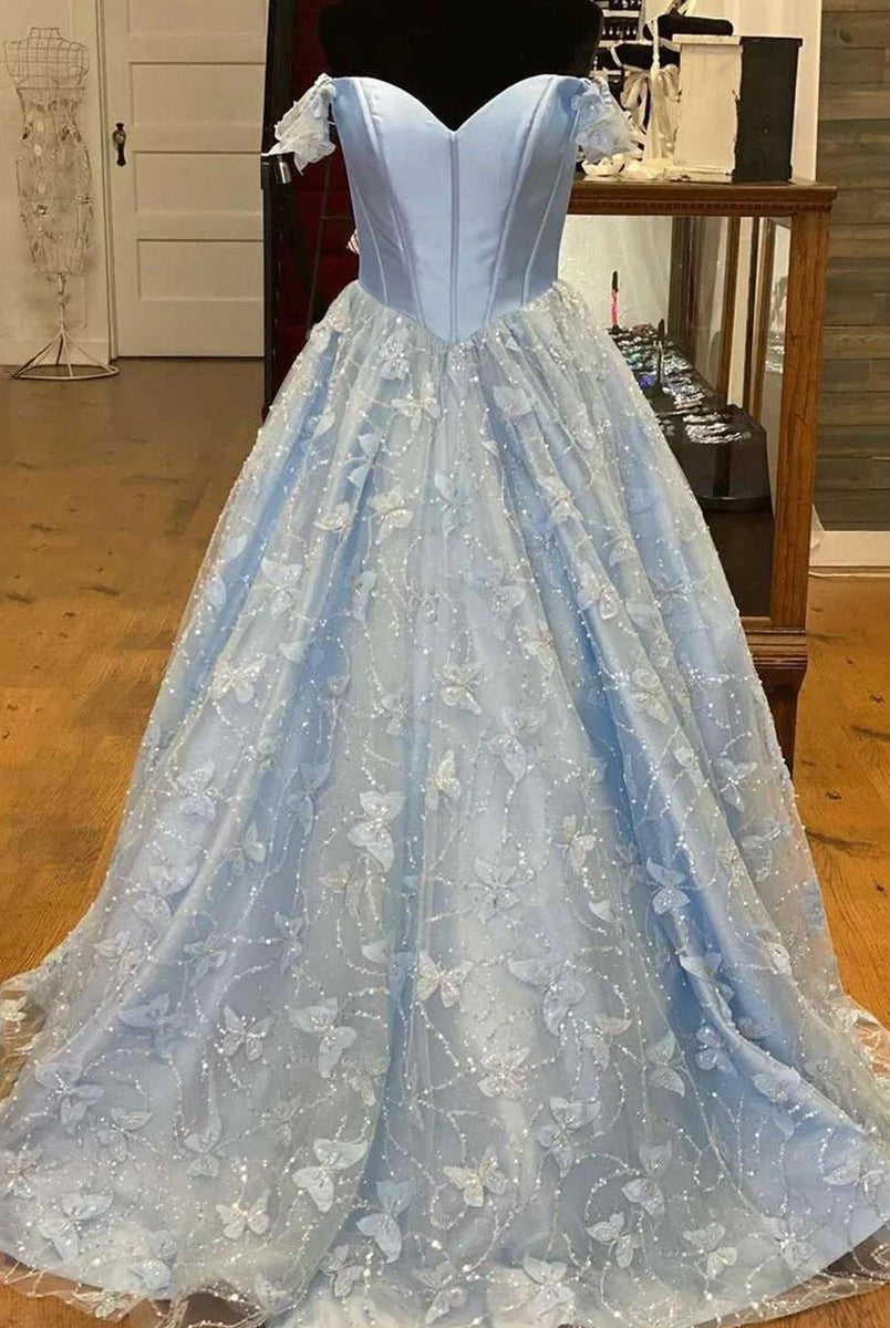 Anaya |A Line Off the Shoulder Satin Lace Prom Dress