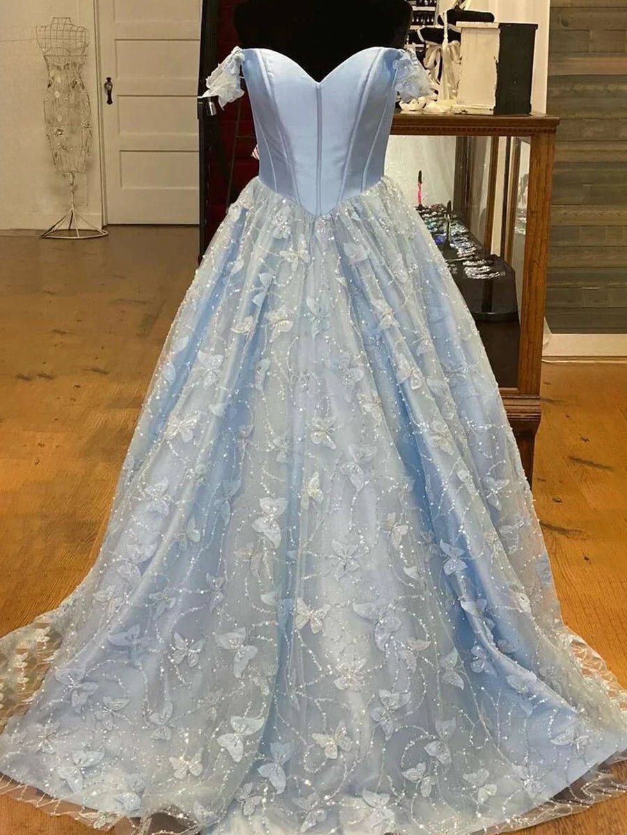 Anaya |A Line Off the Shoulder Satin Lace Prom Dress