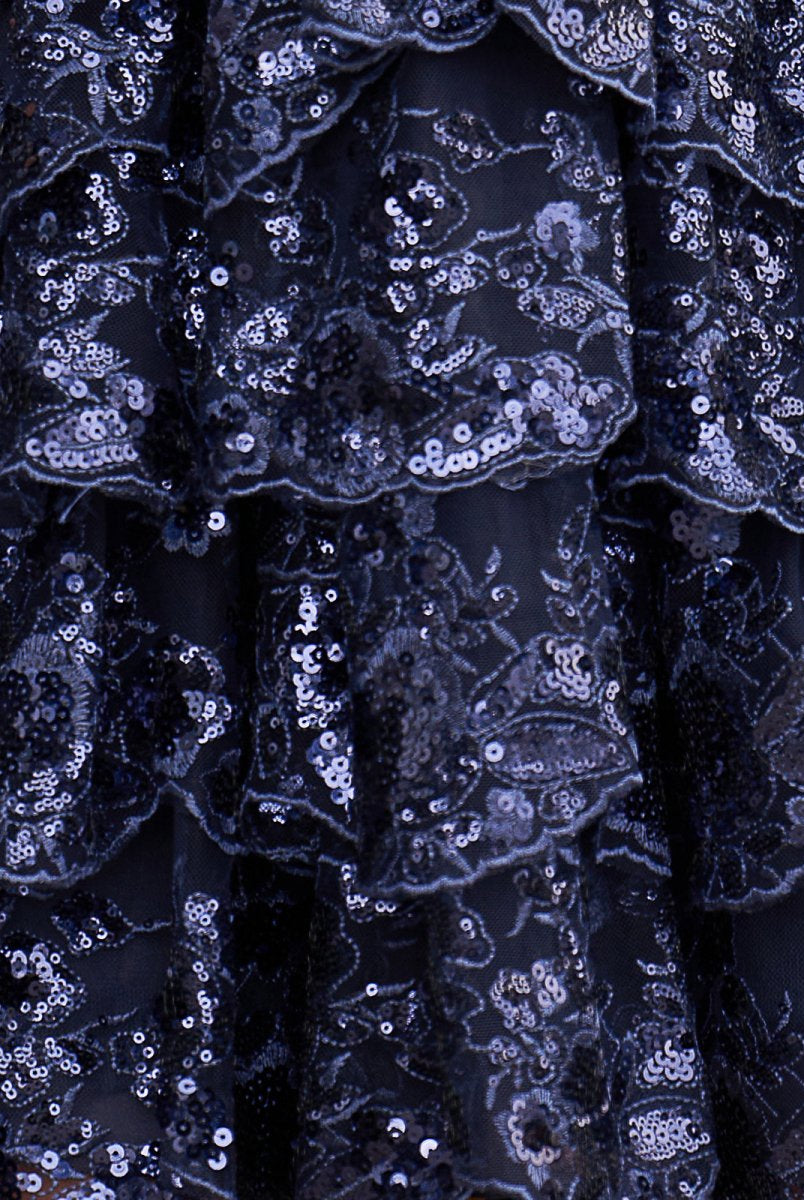 Oceane | Light Blue Rosette Sequin Baby Doll Short Party Dress